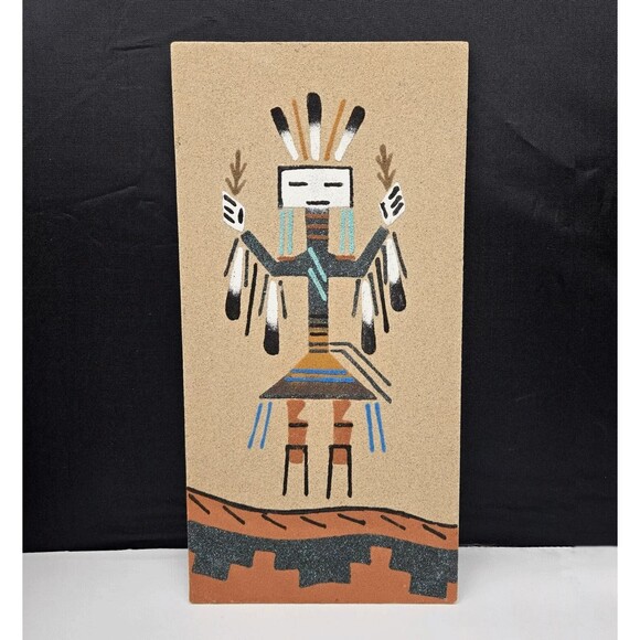 Vintage Native American Navajo Sand Painting Yei-Bei-Chai Dancer Wood Panel 12" - Picture 1 of 10